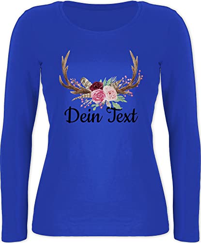 Langarmshirt Damen - Kompatibel Oktoberfest - Geweih mit Text - XXL - Blau - bayrischer Abend Dein Shirt Langarm bayrisches Outfit Bayern trachtenshirt bayrisch trachtenshirts bayrische Volksfest von Geschenk mit Namen personalisiert by Shirtracer