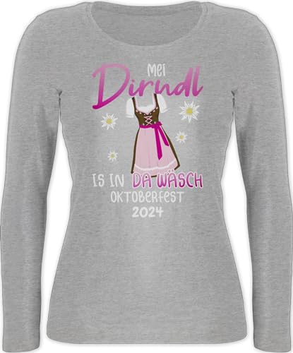 Langarmshirt Damen - Kompatibel Oktoberfest - Mei Dirndl is in da Wäsch - Volksfest 2024 - M - Grau meliert - outfit bayrischer abend bayern langarm bayrisches trachtenshirt bayrischer+abend+outfit von Geschenk mit Namen personalisiert by Shirtracer