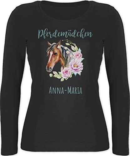 Langarmshirt Damen - Pferd Pferde - Pferdemädchen - L - Schwarz - reiter sachen für pferdeliebhaber reiten wunschtext pferdemotiv pferdesport pferden pferdezubehör und name mädchen von Geschenk mit Namen personalisiert by Shirtracer