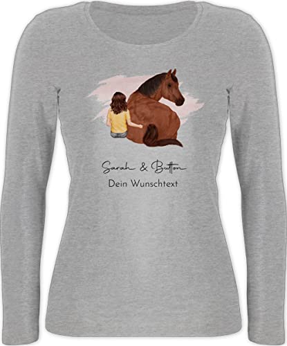 Langarmshirt Damen - Pferd - Pferdemädchen Namen - Pferde Mädchen Geschenk - XL - Grau meliert - für pferdeliebhaber personalisierbar Geschenke Reiter personalisierte Name und pferdemotiv von Geschenk mit Namen personalisiert by Shirtracer