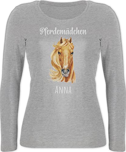 Langarmshirt Damen - Pferd - Pferdemädchen mit Namen - Pferde Mädchen Geschenk Personalisierte Geschenke Pferdemädchen Pferde Geschenke für Mädchen Pferde Sachen mit Namen Reiten - XS - Grau von Geschenk mit Namen personalisiert by Shirtracer