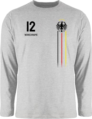 Langarmshirt Herren Langarm Shirt - 2024 Fussball EM Fanartikel - Deutschland Adler Germany Schwarz Rot Gold Nummer und Wunschname Trikot - M - Grau meliert - wm Bekleidung Fussball-wm von Geschenk mit Namen personalisiert by Shirtracer