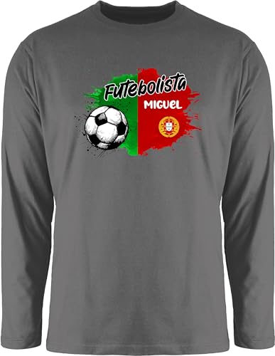Langarmshirt Herren Langarm Shirt - 2024 Fussball EM Fanartikel - Personalisierbares Portugal Motiv | Individuelles Portugal Design | Mit eigenem Namen | Portugal - XL - Dunkelgrau - fussbal von Geschenk mit Namen personalisiert by Shirtracer