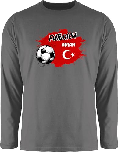 Langarmshirt Herren Langarm Shirt - 2024 Fussball EM Fanartikel - Personalisierbares Türkei Motiv | Individuelles Türkiye Design | Mit eigenem Namen | Turkey - M - Dunkelgrau von Geschenk mit Namen personalisiert by Shirtracer