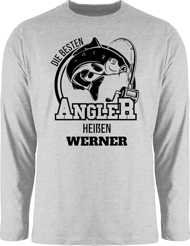 Langarmshirt Herren Langarm Shirt - Angeln - Angler Geschenk - XXL - Grau meliert - Angel angelbekleidung fischen carp t-Shirt Karpfen lustig Fisch Fishing t t-Shirts für angelzubehör Name Fischer von Geschenk mit Namen personalisiert by Shirtracer