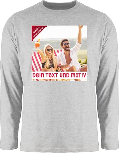 Langarmshirt Herren Langarm Shirt - eigenem Bild - Eigenes Foto Geschenk I - XXL - Grau meliert - Text on Longsleeve selbst drucken Photo Tshirt personalisiertem selber gestalten own Shirts von Geschenk mit Namen personalisiert by Shirtracer