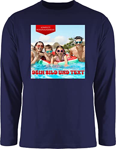 Langarmshirt Herren Langarm Shirt - Geschenk mit eigenem Foto und Text personalisiert I Eigenes Bild I Custom Photo Text - 3XL - Navy Blau - Long Sleev Logo Bedrucken personalisiertem selbst drucken von Geschenk mit Namen personalisiert by Shirtracer