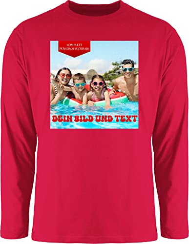 Langarmshirt Herren Langarm Shirt - Geschenk mit eigenem Foto und Text personalisiert I Eigenes Bild I Custom Photo Text - S - Rot - Long Sleev Logo Bedrucken personalisiertem selbst drucken von Geschenk mit Namen personalisiert by Shirtracer