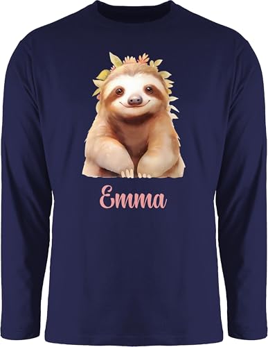 Langarmshirt Herren Langarm Shirt - Faultier Aquarell | Faultier Geschenke | Faultier-Liebhaber Geschenkidee | Fauli Fans - M - Navy Blau - Faultiere faultieren Longsleeve für Liebhaber von Geschenk mit Namen personalisiert by Shirtracer