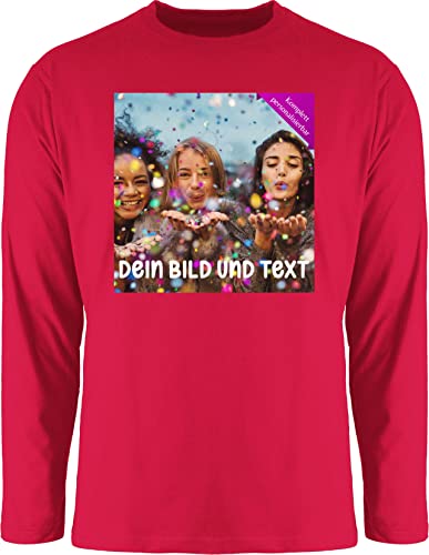 Langarmshirt Herren Langarm Shirt - Foto eigenem - Fotogeschenk I Geschenk Bild personalisiert I Geschenk mit Bild I Custom Photo - 3XL - Rot - Text on Longsleeve selbst drucken Druck Tshirt von Geschenk mit Namen personalisiert by Shirtracer