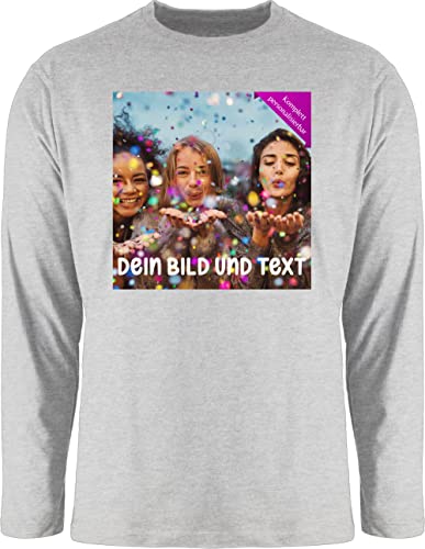 Langarmshirt Herren Langarm Shirt - Foto eigenem - Fotogeschenk I Geschenk Bild personalisiert I Geschenk mit Bild I Custom Photo - M - Grau meliert - Text on Longsleeve selbst drucken Druck Tshirt von Geschenk mit Namen personalisiert by Shirtracer