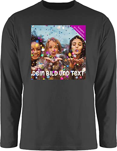 Langarmshirt Herren Langarm Shirt - Foto eigenem - Fotogeschenk I Geschenk Bild personalisiert I Geschenk mit Bild I Custom Photo - S - Schwarz - Text on Longsleeve selbst drucken Druck Tshirt von Geschenk mit Namen personalisiert by Shirtracer