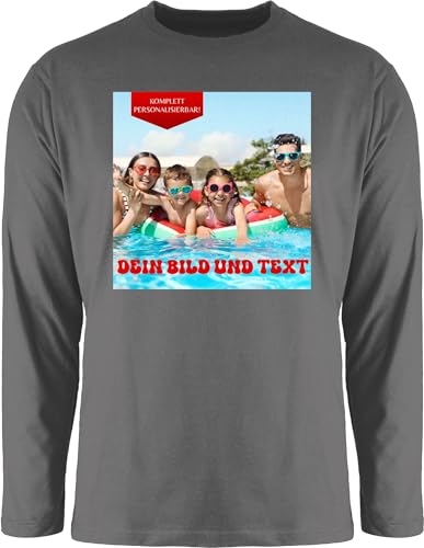 Langarmshirt Herren Langarm Shirt - Geschenk mit eigenem Foto und Text personalisiert I Eigenes Bild I Custom Photo Text - L - Dunkelgrau - Long Sleev Logo Bedrucken personalisiertem selbst drucken von Geschenk mit Namen personalisiert by Shirtracer