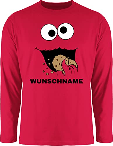Langarmshirt Herren Langarm Shirt - Karneval Fasching - Keks Monster Kostüm mit Name I Krümelmonster I Cookie Monster I Keksmonster - 3XL - Rot - Karnevals Kekse Tshirt Faschings krümel von Geschenk mit Namen personalisiert by Shirtracer