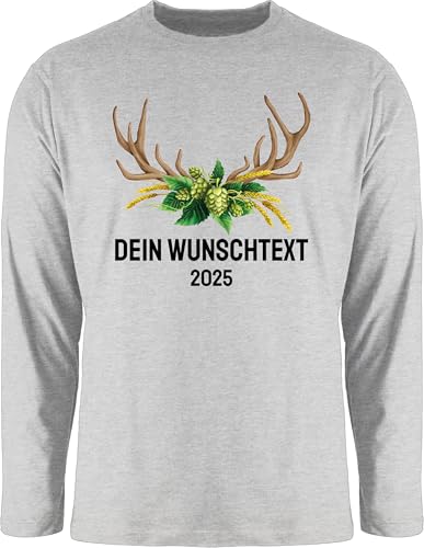 Langarmshirt Herren Langarm Shirt - Kompatibel Oktoberfest - Jahrgang 2025 - Hirschgeweih Weizen Hopfen - 3XL - Grau meliert - bayerische Kleidung Trachten Bayern bayrisch trachtenshirt bayrisches von Geschenk mit Namen personalisiert by Shirtracer