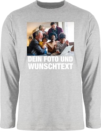 Langarmshirt Herren Langarm Shirt - Geschenk mit Bild I eigenem Foto I Name I eigener Text I Wunschtext - XXL - Grau meliert - Longshirt+selbst+gestalten personalisiertem selbst drucken own Photo von Geschenk mit Namen personalisiert by Shirtracer