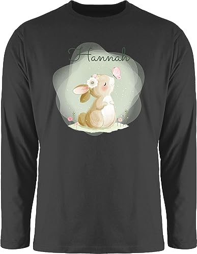 Langarmshirt Herren Langarm Shirt - Süßer Hase Bunny Rabbit Hasen Kaninchen - L - Schwarz - hasenliebhaber t-Shirt Erwachsene Ostern Name für von Geschenk mit Namen personalisiert by Shirtracer