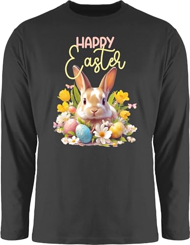 Langarmshirt Herren Langarm Shirt - Oster Outfit - Happy Easter Osterhase I Ostereier I Osternest Osterüberraschung - XL - Schwarz - Ostern osterhasen Eastern ostergeschenke personalisierte von Geschenk mit Namen personalisiert by Shirtracer