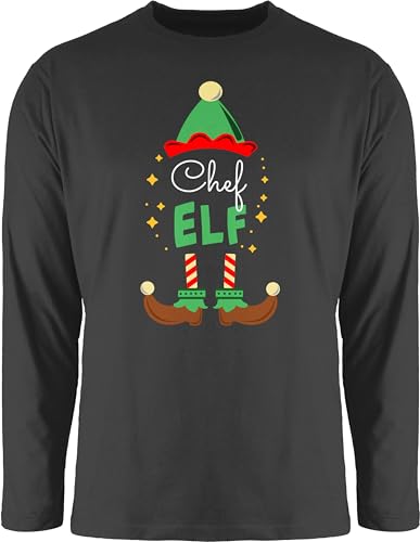 Langarmshirt Herren Langarm Shirt - Weihnachten - Chef Elf mit Wunschtext Text I Weihnachtself I Weihnachtsmotiv - XL - Schwarz - elfe weihnachtsshirts Longsleeve weinachts Elfen Tshirt von Geschenk mit Namen personalisiert by Shirtracer