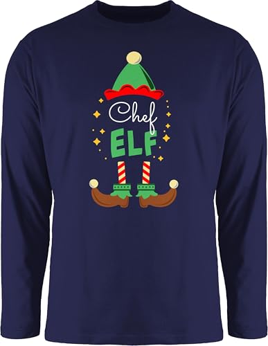 Langarmshirt Herren Langarm Shirt - Weihnachten - Chef Elf mit Wunschtext Text I Weihnachtself I Weihnachtsmotiv - M - Navy Blau - elfe weihnachtsshirts Longsleeve weinachts Elfen Tshirt von Geschenk mit Namen personalisiert by Shirtracer