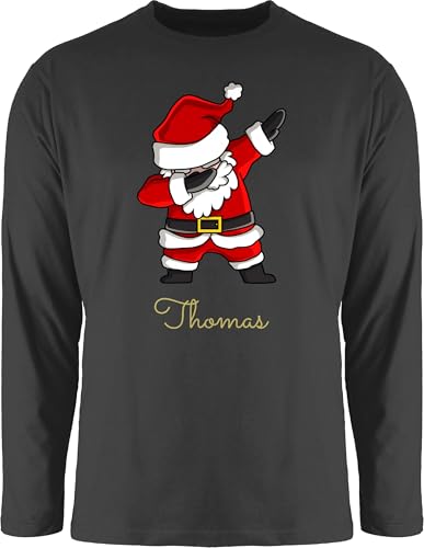 Langarmshirt Herren Langarm Shirt - Weihnachten - Dab Dabbing Weihnachtsmann mit Name I Weihnachtsmotiv - 3XL - Schwarz - lustige weihnachtsshirts Longsleeve weihnachtsoutfit weinachts Tshirt von Geschenk mit Namen personalisiert by Shirtracer
