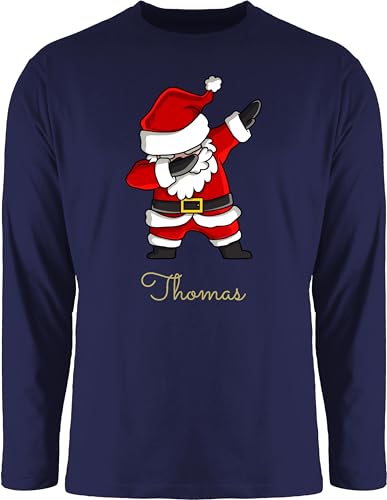 Langarmshirt Herren Langarm Shirt - Weihnachten - Dab Dabbing Weihnachtsmann mit Name I Weihnachtsmotiv - M - Navy Blau - lustige weihnachtsshirts Longsleeve weihnachtsoutfit weinachts Tshirt von Geschenk mit Namen personalisiert by Shirtracer