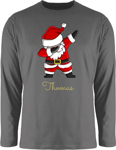 Langarmshirt Herren Langarm Shirt - Weihnachten - Dab Dabbing Weihnachtsmann mit Name I Weihnachtsmotiv - S - Dunkelgrau - lustige weihnachtsshirts Longsleeve weihnachtsoutfit weinachts Tshirt von Geschenk mit Namen personalisiert by Shirtracer