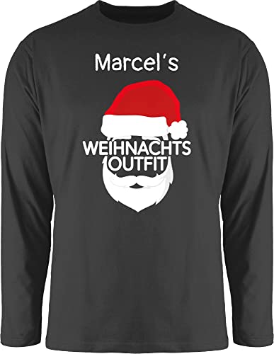 Langarmshirt Herren Langarm Shirt - Weihnachten Geschenke Christmas - Weihnachtsoutfit mit Name - L - Schwarz - Weihnachts Pyjama Oberteil weihnachtsshirt weihnacht Longsleeve männer weihnachtliche von Geschenk mit Namen personalisiert by Shirtracer