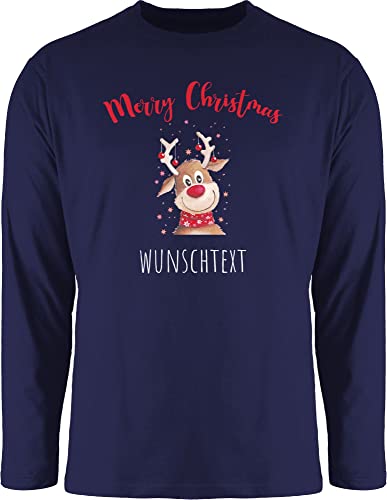 Langarmshirt Herren Langarm Shirt - Weihnachten Geschenke - Merry Christmas Rentier mit Sternen - L - Navy Blau - Weihnachts weihnacht Longsleeve weihnachtsshirt weihnachtliche männer von Geschenk mit Namen personalisiert by Shirtracer