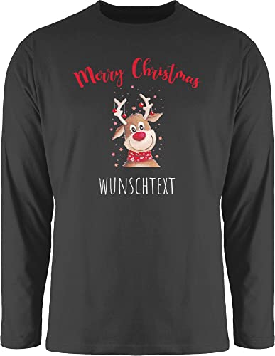 Langarmshirt Herren Langarm Shirt - Weihnachten Geschenke - Merry Christmas Rentier mit Sternen - L - Schwarz - Weihnachts weihnacht Longsleeve weihnachtsshirt weihnachtliche männer von Geschenk mit Namen personalisiert by Shirtracer