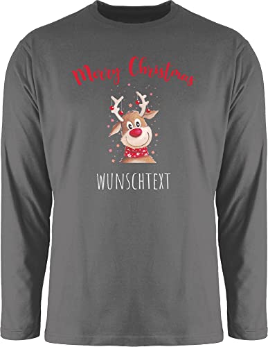 Langarmshirt Herren Langarm Shirt - Weihnachten Geschenke - Merry Christmas Rentier mit Sternen - XXL - Dunkelgrau - Weihnachts weihnacht Longsleeve weihnachtsshirt weihnachtliche männer von Geschenk mit Namen personalisiert by Shirtracer