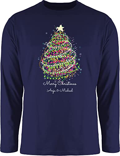 Langarmshirt Herren Langarm Shirt - Weihnachten Geschenke - Merry Christmas Weihnachtsbaum mit Name - 3XL - Navy Blau - Weihnachts weihnacht Tannenbaum Longsleeve weihnachtsshirt weihnachtliche von Geschenk mit Namen personalisiert by Shirtracer