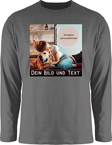 Langarmshirt Herren Langarm Shirt - eigenem - Foto Bild Geschenk I Dein Bild und Text - 3XL - Dunkelgrau - personalisiertem selbst drucken Photo Tshirt Plus Druck selber gestalten Fotos von Geschenk mit Namen personalisiert by Shirtracer
