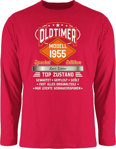 Langarmshirt Herren Langarm Shirt - 70. Geburtstag - Oldtimer Special Vintage 1955 - Name - Retro Look zum Siebzigsten - M - Rot - t-Shirt 70 Mann für jährigen 70.Geburtstag 1954 Tshirt 70sten von Geschenk mit Namen personalisiert by Shirtracer