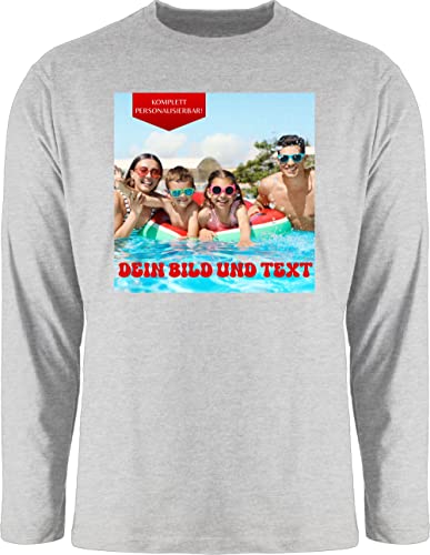 Langarmshirt Herren Langarm Shirt - Bild - Eigenem Foto - L - Grau meliert - selbst Aufdruck günstig zum beschriften selber schreiben Dein Text Fotos Bedrucken Lassen designen erstellen von Geschenk mit Namen personalisiert by Shirtracer