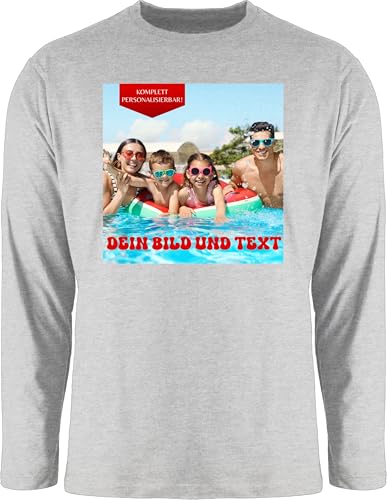 Langarmshirt Herren Langarm Shirt - Geschenk mit eigenem Foto und Text personalisiert I Eigenes Bild I Custom Photo Text - XXL - Grau meliert - Long Sleev Logo Bedrucken personalisiertem von Geschenk mit Namen personalisiert by Shirtracer