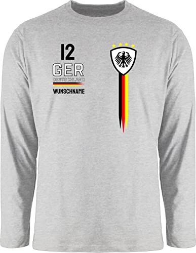 Langarmshirt Herren Langarm Shirt - 2024 Fussball EM Fanartikel - Deutschland WM Trikot Farben - 3XL - Grau meliert - fußball Germany Europa Name 24 von Geschenk mit Namen personalisiert by Shirtracer