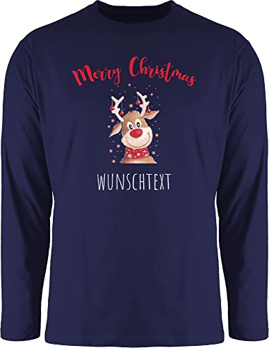 Langarmshirt Herren Langarm Shirt - Weihnachten Geschenke - Merry Christmas Rentier mit Sternen - 3XL - Navy Blau - Weihnachtszeit Weihnachts weihnacht weihnachtsmotiven personalisierte 2022 Name von Geschenk mit Namen personalisiert by Shirtracer