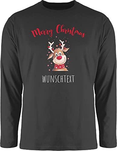 Langarmshirt Herren Langarm Shirt - Weihnachten Geschenke - Merry Christmas Rentier mit Sternen - 3XL - Schwarz - personalisiertes Weihnachts personalisierte Name weihnachtsmotiv und 2022 Frohe 2023 von Geschenk mit Namen personalisiert by Shirtracer