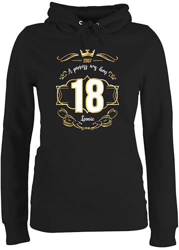 Pullover Damen Hoodie Frauen - 18. Geburtstag - Geburtsjahr 2007 - A Princess was Born - mit Name - M - Schwarz - 18 2006 Pulli 18.Geburtstag 2004 Kapuzenpullover zum 18: Hoody 18ter Langarm 18.Ten von Geschenk mit Namen personalisiert by Shirtracer