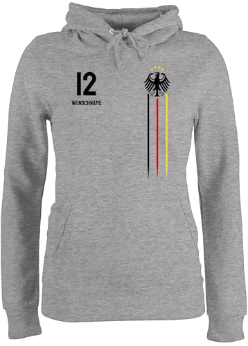 Pullover Damen Hoodie Frauen - 2024 Fussball EM Fanartikel - Deutschland Adler Germany Schwarz Rot Gold Nummer und Wunschname Trikot - S - Grau meliert - 2024.euro soccer 2024em von Geschenk mit Namen personalisiert by Shirtracer
