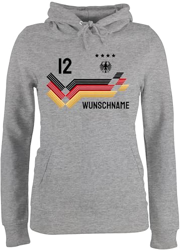 Pullover Damen Hoodie Frauen - 2026 Fussball WM Fanartikel - Trikot mit anpassbarem Namen und Trikotnummer - S - Grau meliert - fußball German em 2024 Germany fußball. deutsche Fussball-wm von Geschenk mit Namen personalisiert by Shirtracer