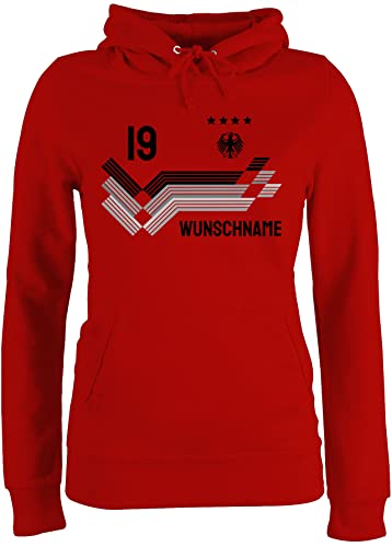 Pullover Damen Hoodie Frauen - 2026 Fussball WM Fanartikel - Trikot mit anpassbarem Namen und Trikotnumme - M - Rot - Deutschland fußball em Pulli fußball. Fussball-wm fußball-Fanartikel von Geschenk mit Namen personalisiert by Shirtracer