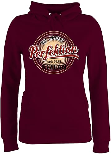 Pullover Damen Hoodie Frauen - 40 Jahre Perfektion seit 1985 mit Name I 40. Geburtstag I Vierzigster - M - Burgundrot - Frau 40.Geburtstag 1983 Pulli vierzigsten 1984 Kapuzenpulli 40.Jahre von Geschenk mit Namen personalisiert by Shirtracer