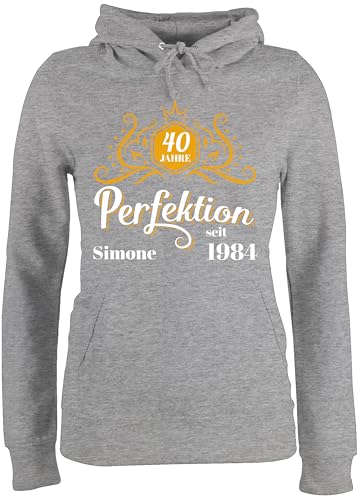 Pullover Damen Hoodie Frauen - 40. Geburtstag - 40 Jahre Perfektion seit 1984 Legende - XL - Grau meliert - zum 40.geburtstag 1983 vierzigster name vierzigsten geburstag geschenke witz von Geschenk mit Namen personalisiert by Shirtracer