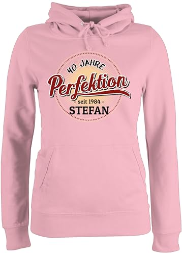 Pullover Damen Hoodie Frauen - 40. Geburtstag - 40 Jahre Perfektion - seit 1984 - mit Name - XS - Hellrosa - Frau 40.Geburtstag 1983 Pulli vierzigster Kapuzenpulli vierzigsten 40.Jahre von Geschenk mit Namen personalisiert by Shirtracer