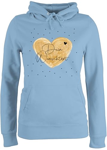 Pullover Damen Hoodie Frauen - Aufdruck selbst gestalten - Dein Wunschtext I Geschenk personalisiert Weihnachten I Vatertag I Muttertag I Geburtstag - L - Hellblau - Pulli Paare Schriftzug von Geschenk mit Namen personalisiert by Shirtracer