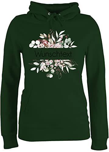 Pullover Damen Hoodie Frauen - Aufdruck selbst gestalten - Wunschtext I Geschenk personalisiert I Geschenk Weihnachten - M - Dunkelgrün - Schriftzug personalisierte Blume Hoodies selber Machen von Geschenk mit Namen personalisiert by Shirtracer