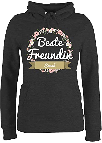 Pullover Damen Hoodie Frauen - Beste Freundin - mit Name in Boho Blumenkranz - S - Anthrazit meliert - personalisierte Geschenke Partner Pulli personalisierbarer Hoodies von Geschenk mit Namen personalisiert by Shirtracer