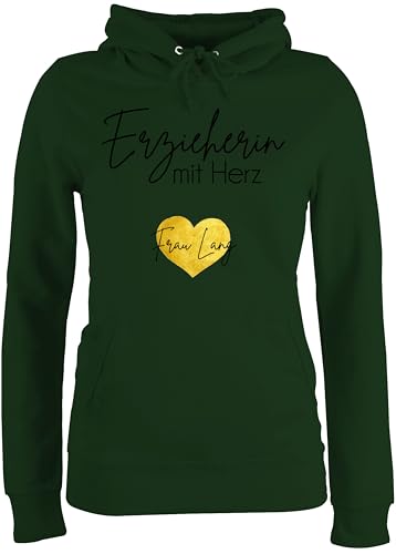 Pullover Damen Hoodie Frauen - Erzieherin mit Herz mit Name | Kita Abschiedsgeschenk Erzieherin Geschenk Abschied | Danke Erzieherin Geschenk Kindergarten - XL - Dunkelgrün von Geschenk mit Namen personalisiert by Shirtracer